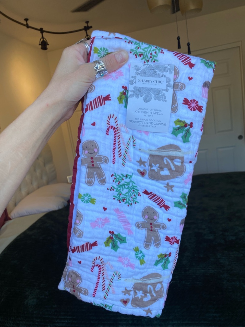 🌼 NWT Shabby Chic Holiday Gingerbread & Candy Kitchen Towel Christmas Dish Towel - Picture 2 of 7